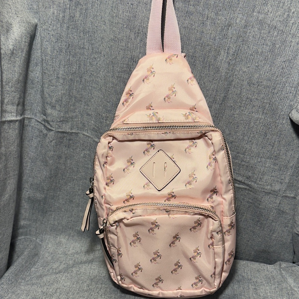 Pink Unicorn Print Sling Backpack